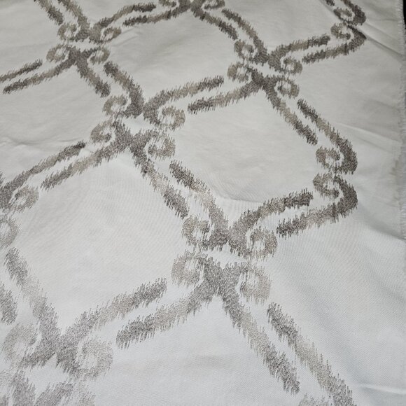 Geometric Upholstery Fabric 59"W By The Yard White Gray Lattice Embroidery Drape - Picture 3 of 8